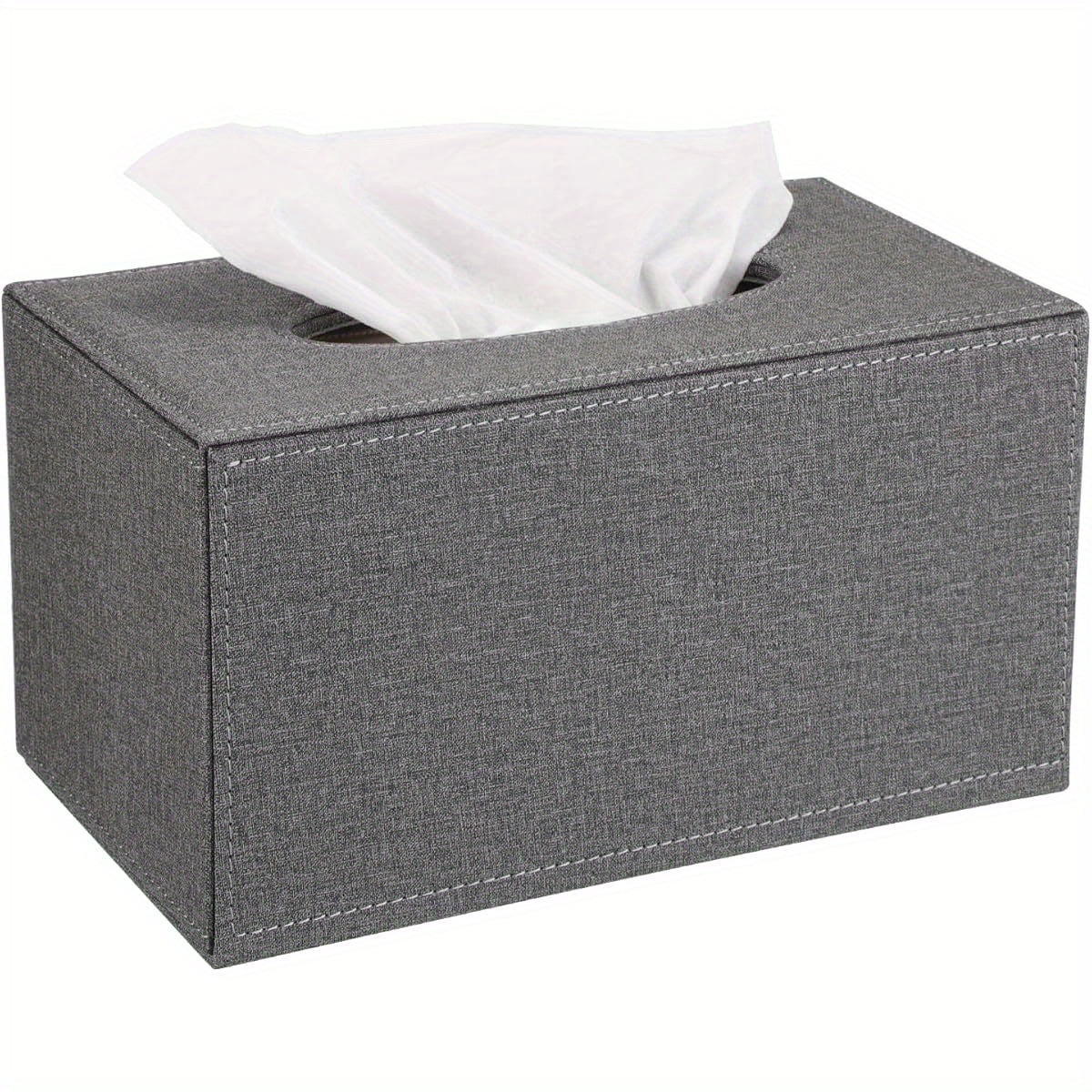 Tissue Box Cover Rectangular Tissue Box Holder Linen Tissue Box with Magnetic Bottom Decorative Grey Tissue Box for Bathroom Toilet Living Room Table Desk Office Car, Large