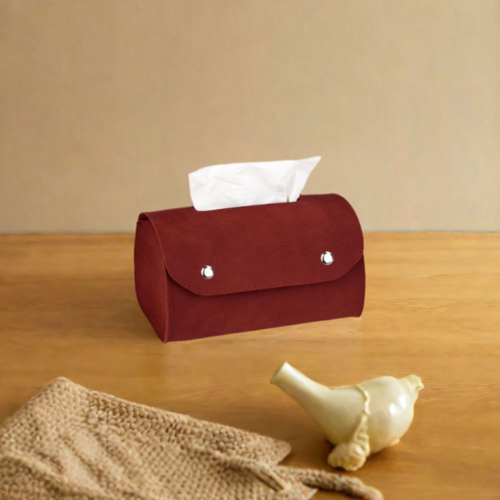 1pc Retro Leather Tissue Box Holder - Rectangular Tabletop Storage Organizer with Decorative Lid, Solid Color Minimalist Design for Living Room, Bedroom, Bathroom - Durable & Stylish Napkin Dispenser (Compatible with Standard Tissues)