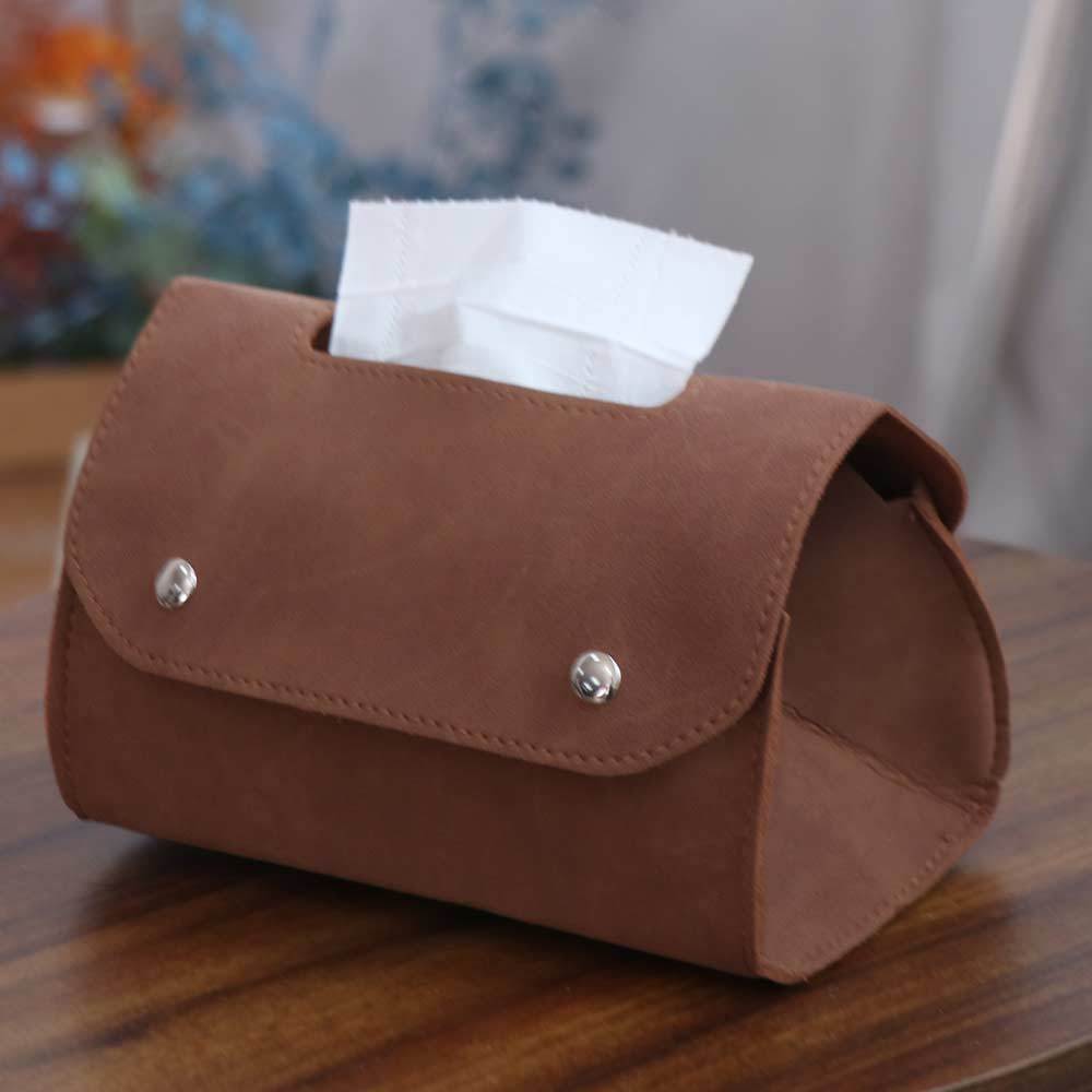 1pc Retro Leather Tissue Box Holder - Rectangular Tabletop Storage Organizer with Decorative Lid, Solid Color Minimalist Design for Living Room, Bedroom, Bathroom - Durable & Stylish Napkin Dispenser (Compatible with Standard Tissues)