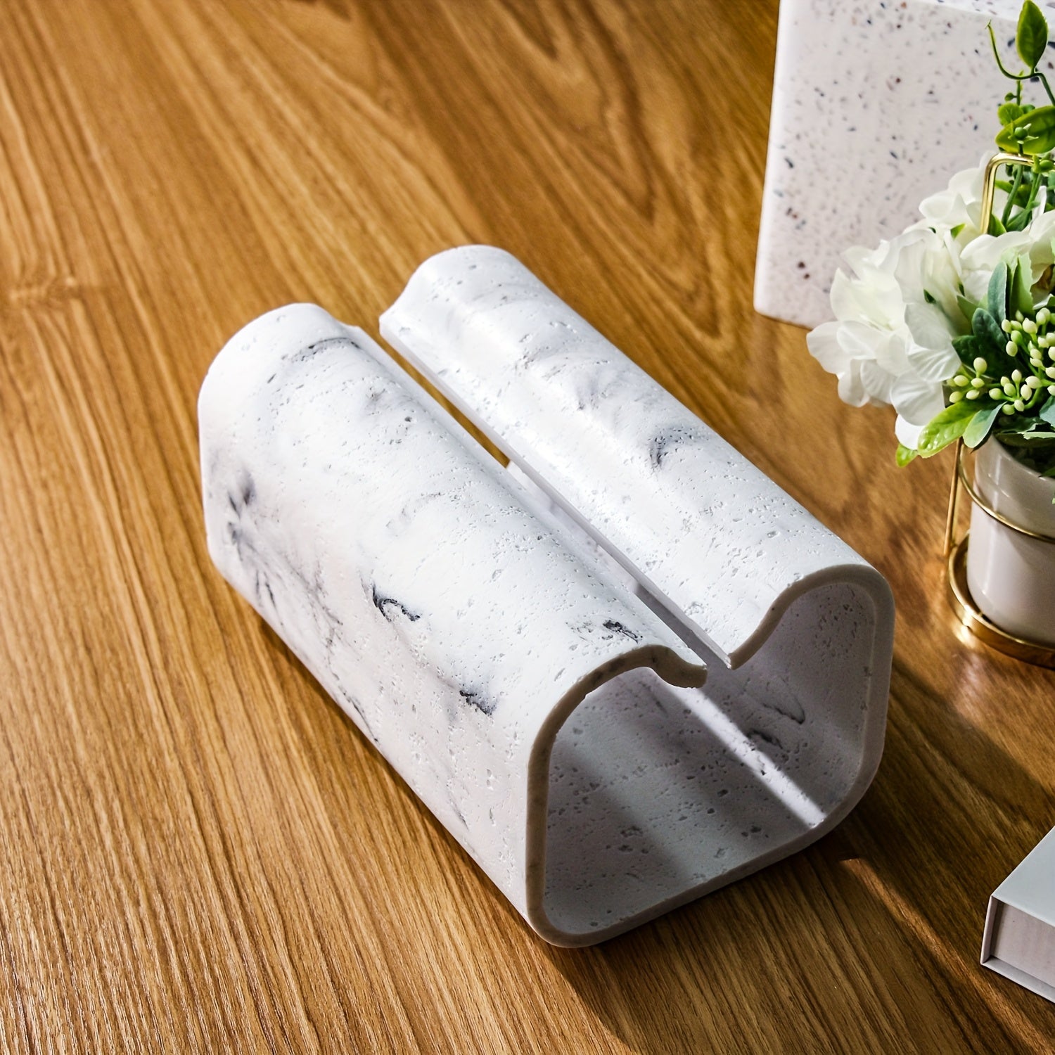 Modern Rectangular Tissue Box Cover - High-Quality Resin with Natural Unfinished Texture, Marble-Look Tissue Holder for Bathroom Vanity, Bedroom Dresser, Home & Office Decor, Countertop Organizer, Contemporary Design, Premium Finish, Decorative Organizer,