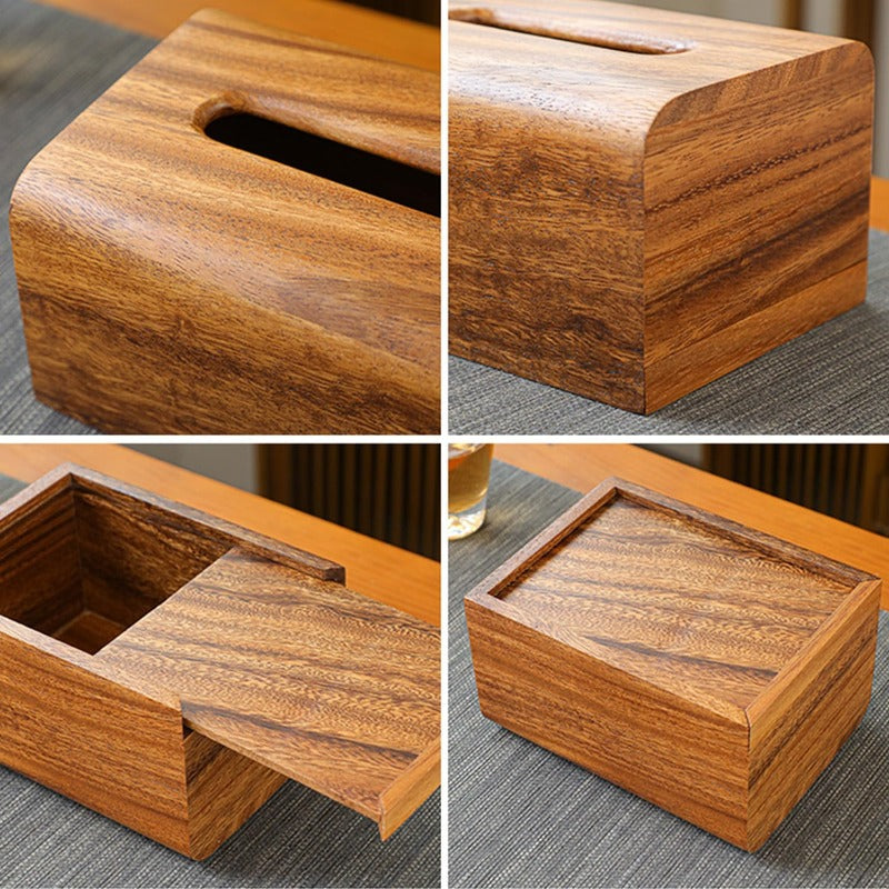 Premium Walnut Wood Tissue Box Cover with Slide-Out Bottom - Modern Decorative Tissue Holder, 5, 6x5, 6x6 Inch Natural Wood Finish, Durable & Stylish for Bedroom, Dining Table, Office - Elegant Home Decor Accessory, Tissue Holder for Bathroom, Bedroom