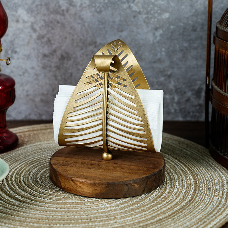 Golden Elegant Leaf-Shaped Tissue Holder - Tabletop or Bathroom Decor, No Tools Needed Installation, for Home, Hotel, Restaurant, Dining Table, or Vanity - Luxury Napkin Dispenser, Restaurant Supplies, Decorative Accents, Durable Construction, Decorative