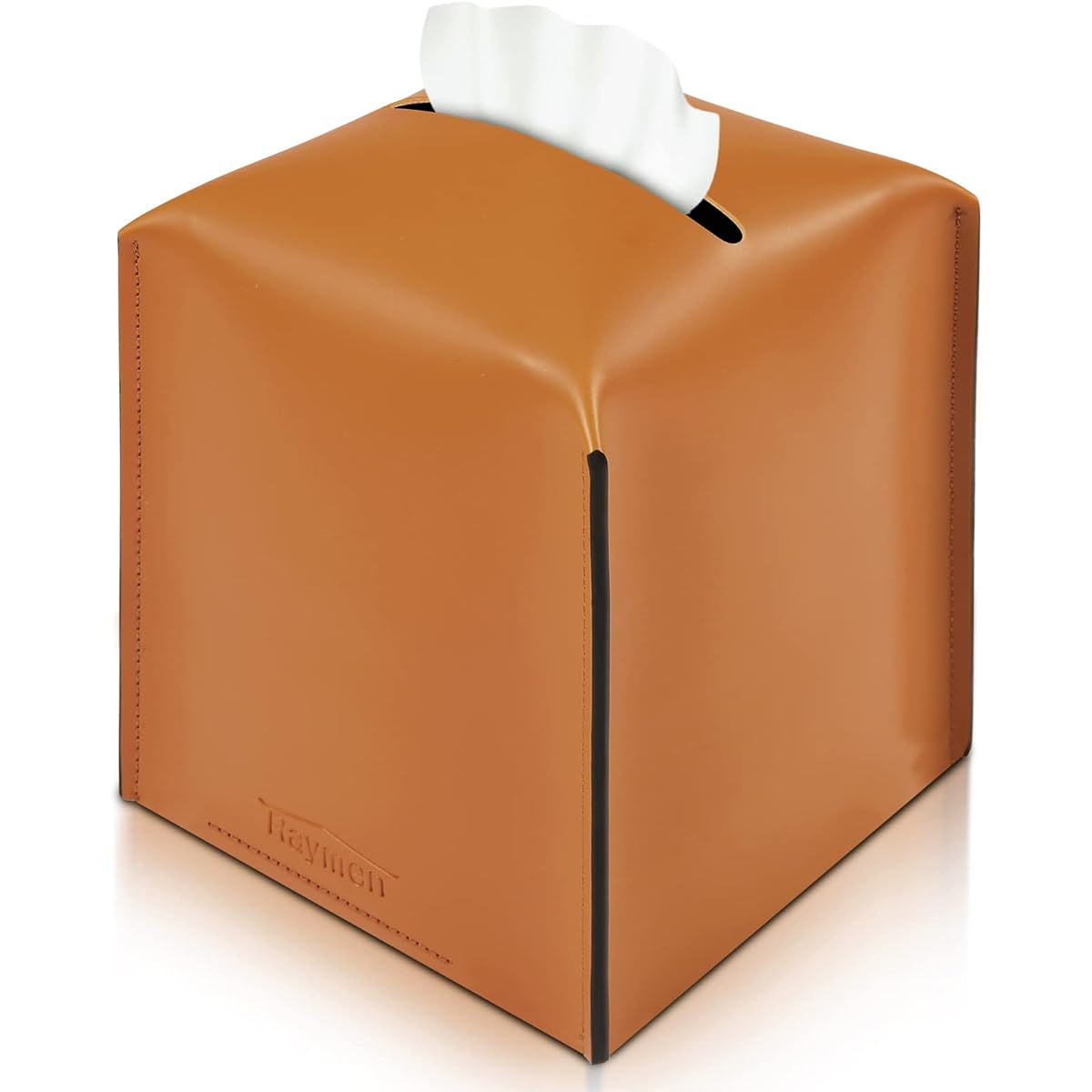 Modern Saddle Square Tissue Box Cover - Decorative Plastic Organizer for Bathroom Vanity, Countertop, Nightstands, Office Desk & Car - 5" x 5" x 3" (Tan), Bathroom Organizers And Storage, Countertop Accessory, Minimalist Design, Durable Material, Home
