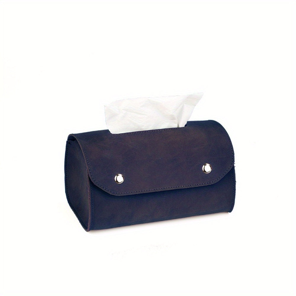 1pc Retro Leather Tissue Box Holder - Rectangular Tabletop Storage Organizer with Decorative Lid, Solid Color Minimalist Design for Living Room, Bedroom, Bathroom - Durable & Stylish Napkin Dispenser (Compatible with Standard Tissues)
