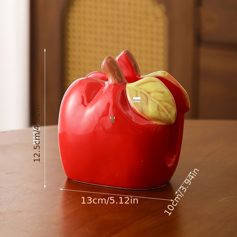 1pc Ceramic Apple-Shaped Tissue Box Holder - Cute Quirky Red or Green Apple Design with Leaf Accents, Oil-Rubbed Finish, Durable Rectangular Home Decor for Living Room, Kitchen, Office, Bathroom, Apple Decor, Kitchen Accessory, Playful Design, Decorative