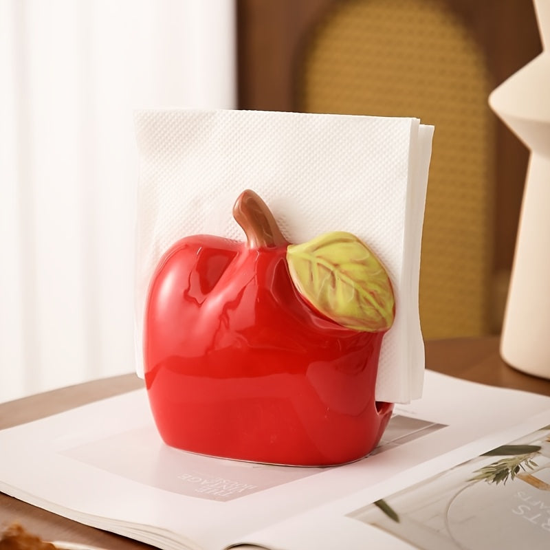 1pc Ceramic Apple-Shaped Tissue Box Holder - Cute Quirky Red or Green Apple Design with Leaf Accents, Oil-Rubbed Finish, Durable Rectangular Home Decor for Living Room, Kitchen, Office, Bathroom, Apple Decor, Kitchen Accessory, Playful Design, Decorative