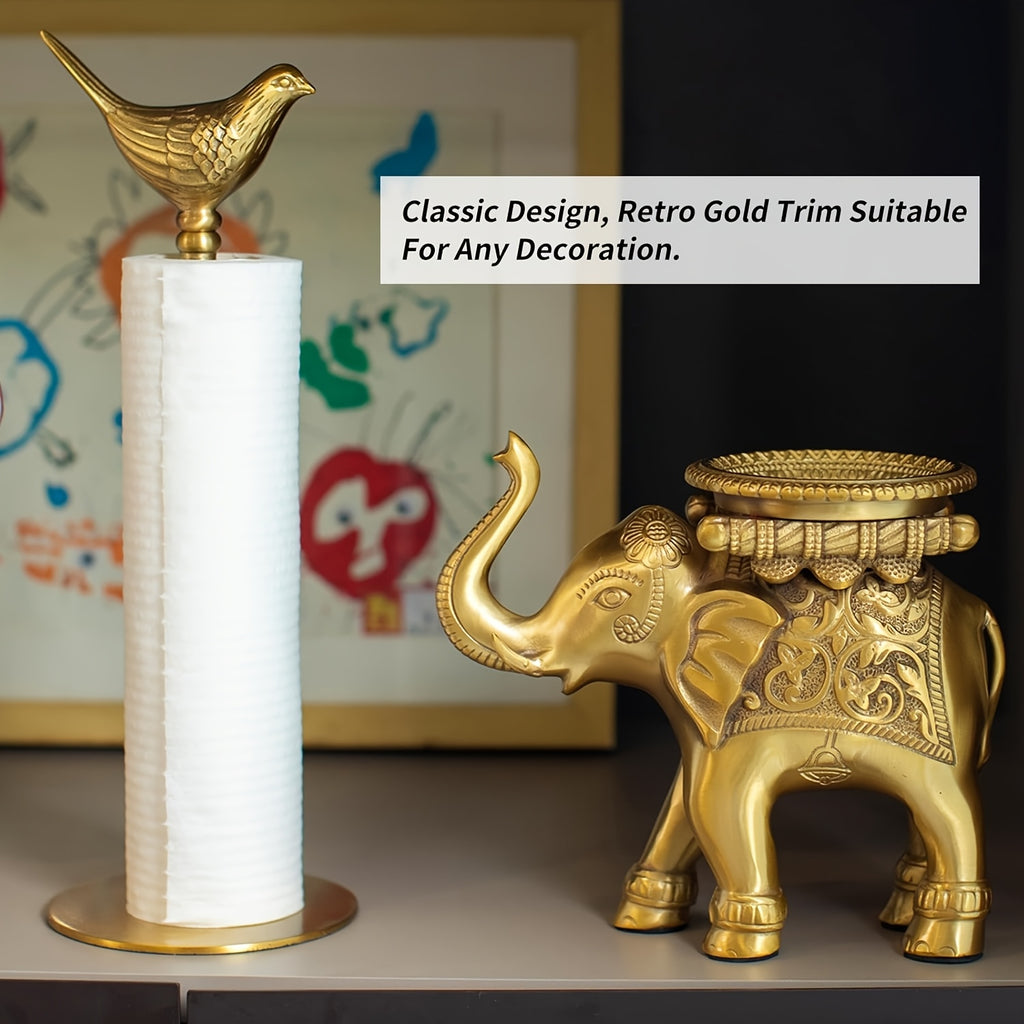 1pc Elegant Brass Bird-Shaped Paper Roll Holder - Durable Copper Material, Vertical Tissue Dispenser with Sturdy Base, Ideal for Kitchen & Bathroom Decor, Perfect Festival Gift, Bathroom Accessory | Elegant Home Decor | Durable Construction, Paper Towel