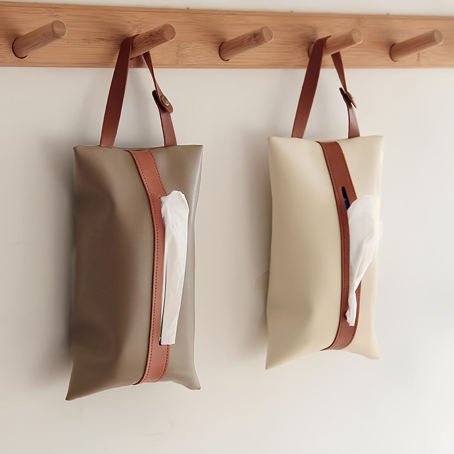 1pc Square Tissue Box Cover with Hanging Strap - Elegant Beige/White/ Brown/, Space-Saving Organizer for Bathroom, Kitchen, Office, Car - Compatible with Standard Tissues - Modern Home Decor Storage Solution, Bathroom Organizers And Storage, Kitchen
