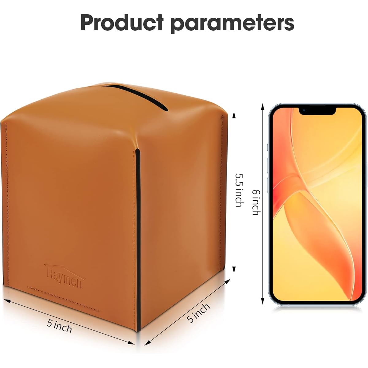 Modern Saddle Square Tissue Box Cover - Decorative Plastic Organizer for Bathroom Vanity, Countertop, Nightstands, Office Desk & Car - 5" x 5" x 3" (Tan), Bathroom Organizers And Storage, Countertop Accessory, Minimalist Design, Durable Material, Home