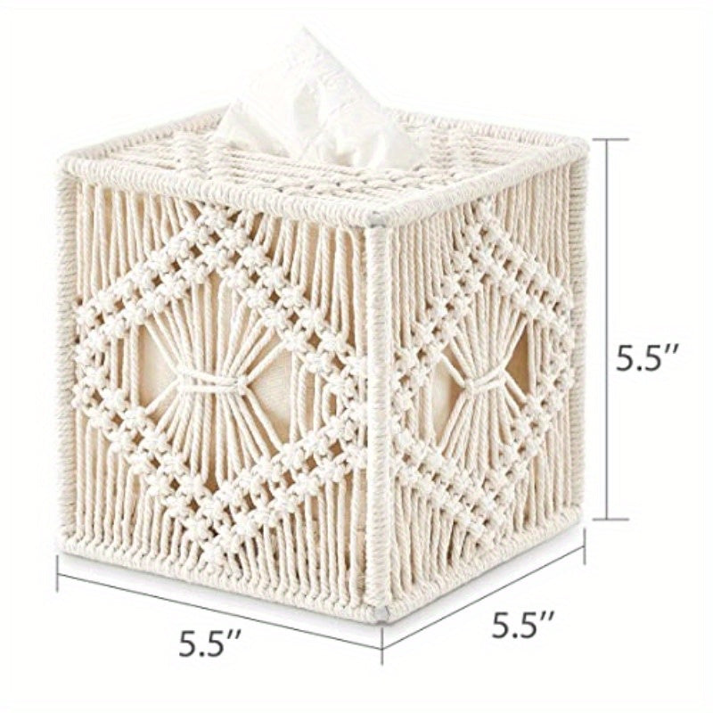 Boho Chic Macrame Magazine Rack and Tissue Box Set - Ivory, Round Shape, Perfect for Bathroom, Bedroom, Dresser, Living Room, Office, Dorm Decor, Bathroom Decor|Boho Chic Style|Woven Texture, Bathroom Decorations