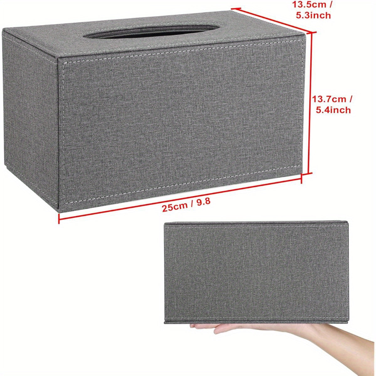 Tissue Box Cover Rectangular Tissue Box Holder Linen Tissue Box with Magnetic Bottom Decorative Grey Tissue Box for Bathroom Toilet Living Room Table Desk Office Car, Large
