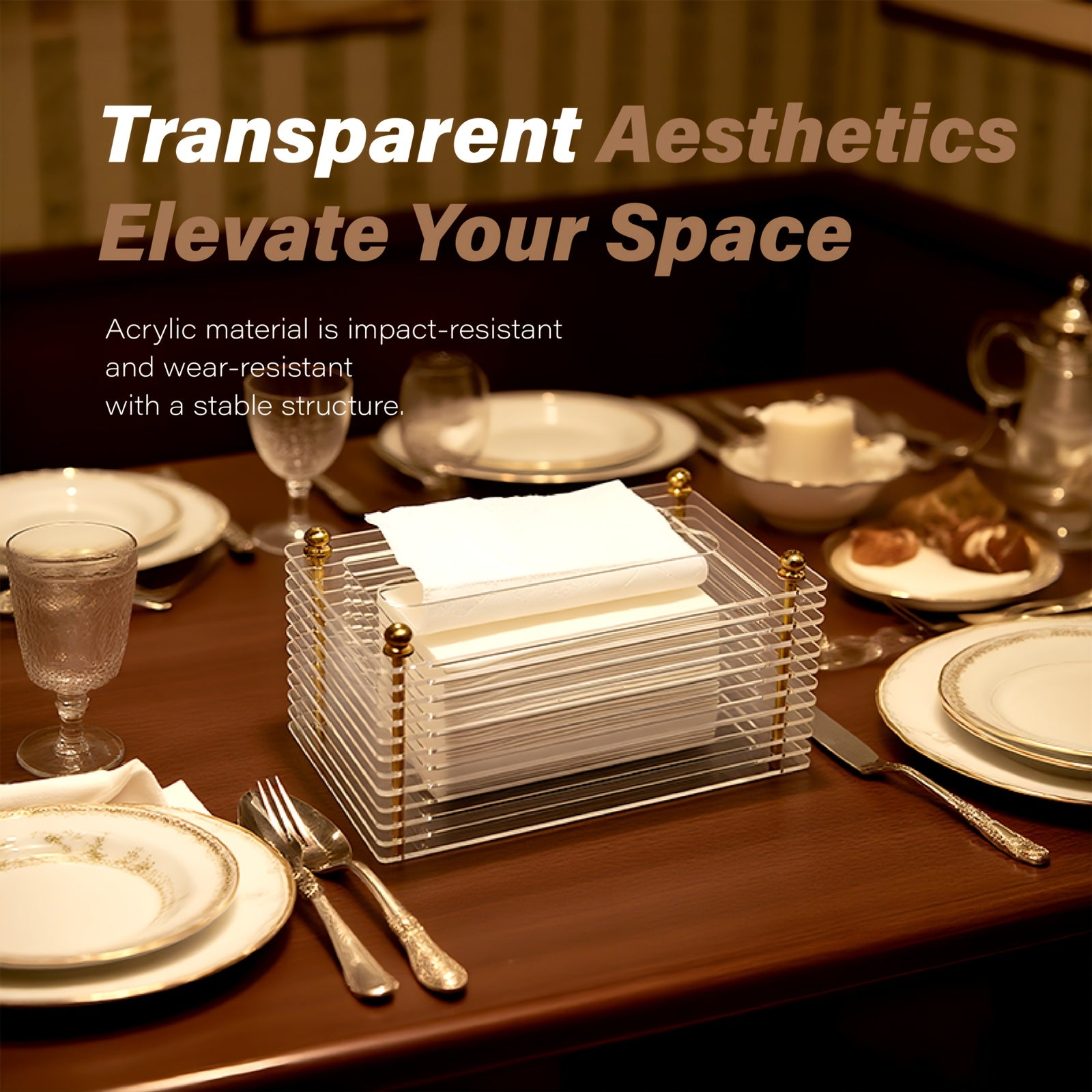Clear Acrylic Tissue Box Dispenser - Square Rectangular Design with Polished Finish, Durable Plastic Napkin Holder for Bathroom, Kitchen & Car - Holds Multiple Tissues, Space-Saving Countertop Organizer for Dryer Sheets & Facial Tissues, Bathroom
