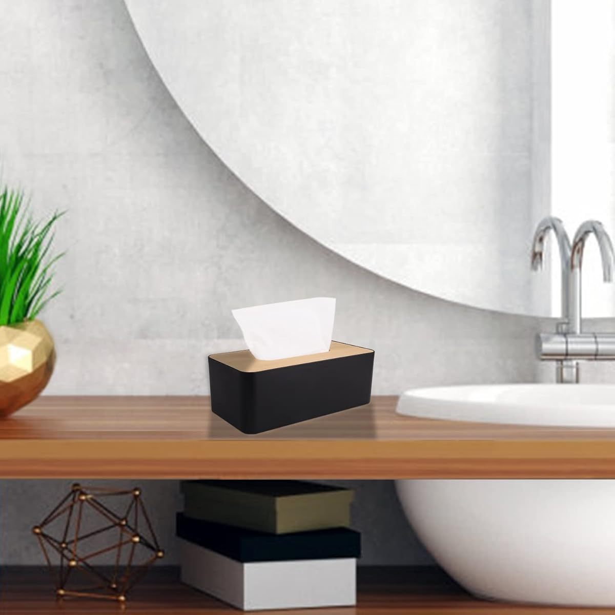 Modern Tissue Box Cover with Bamboo-Like Plastic Design - Square Tissue Holder for Bathroom & Home/Office, Decorative Dust-Resistant Tissue Dispenser with Easy-Access Top Slot, Compact Space-Saving Design (3.82x1.97x1.42inch) - Durable Plastic
